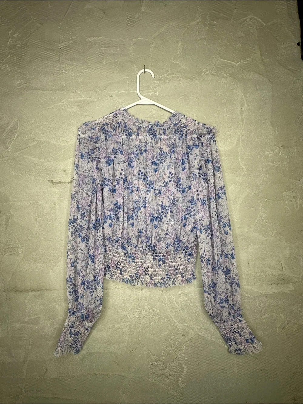 Free People Floral Mesh Smocked Long Sleeve Top Size M